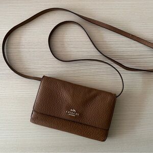 Coach Brown Pebbled Leather Crossbody Wallet Bag